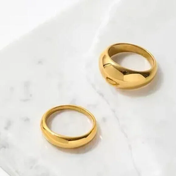 Chunky Gold Dome Ring Waterproof Non-Tarnish Statement Ring for Everyday Wear - Picture 6 of 14